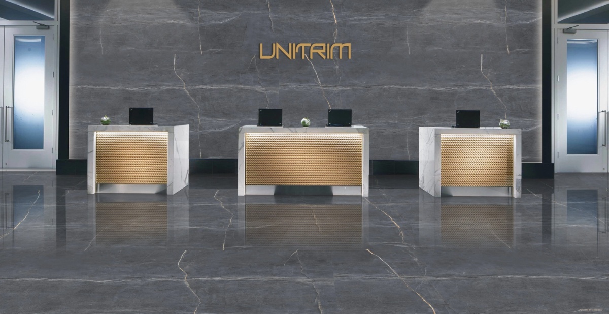 Grey marble reception, mirror polish