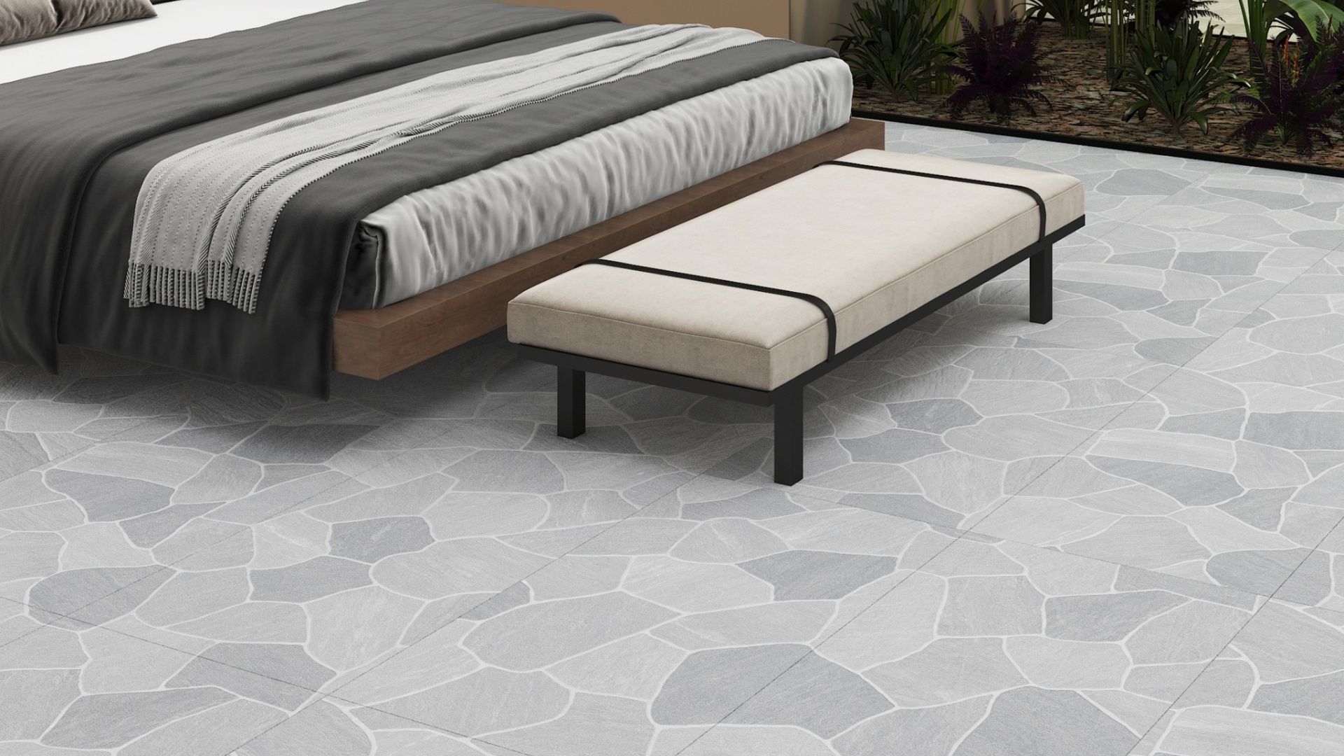 Flagstone-pattern bedroom floor